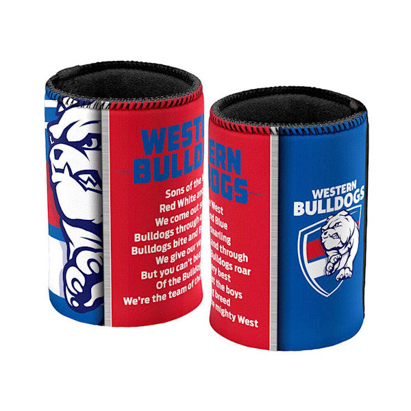 AFL Western Bulldogs Team Song Can Cooler - Stubby Drink Holder - Rubber Base