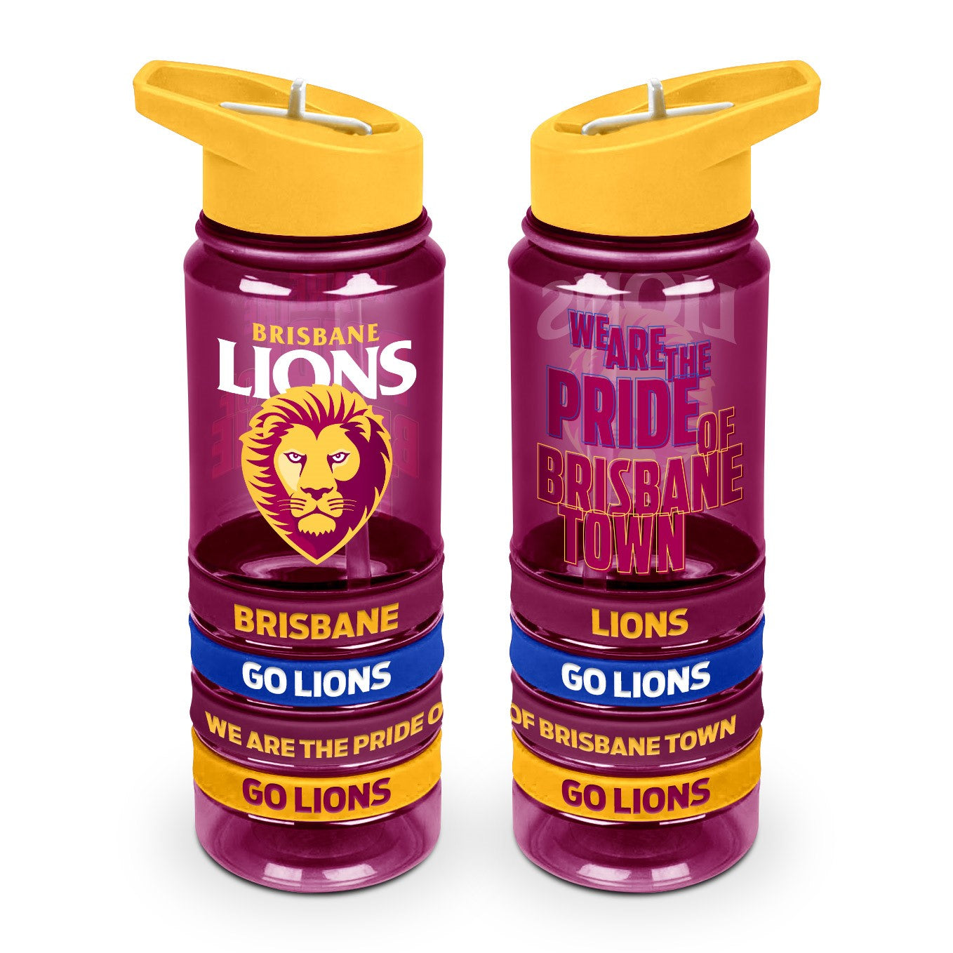 AFL Brisbane Lions Tritan Drink Bottle with Wrist Bands - Gift Idea