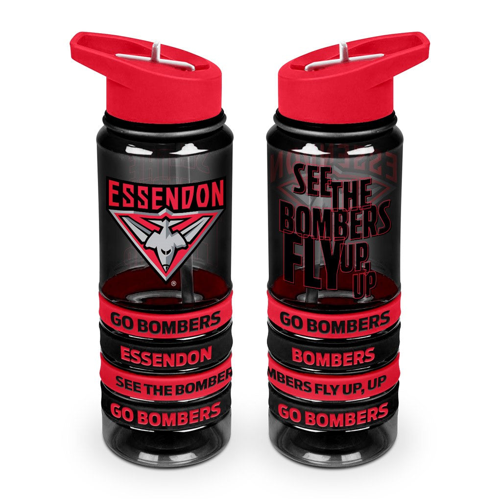 AFL Essendon Bombers Tritan Drink Bottle with Wrist Bands - Gift Idea