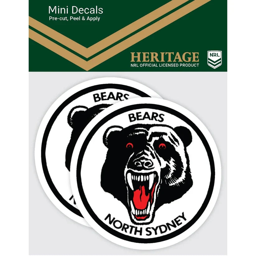 NRL North Sydney Bears Heritage Mini Decals Set of 2 Stickers 8x8cm Cars UV