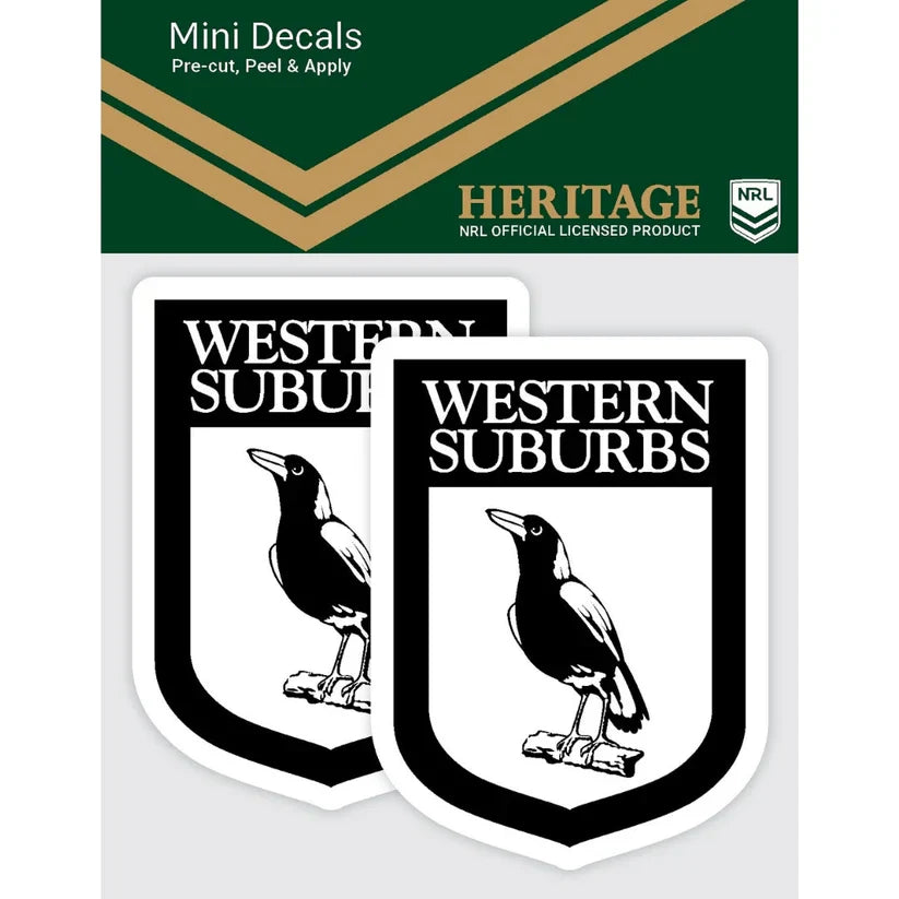 NRL Western Suburbs Magpies Heritage Mini Decals Set of 2 Stickers 8x6cm