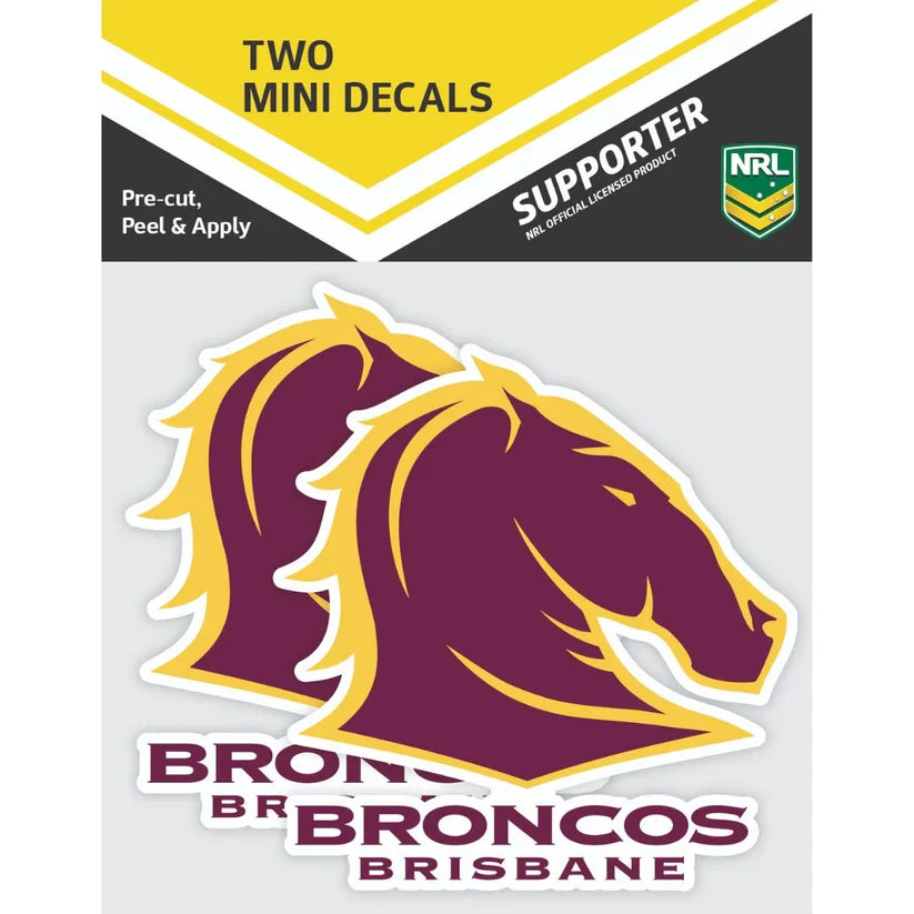 NRL Brisbane Broncos Mini Decals Set of 2 Stickers 8x8cm Cars UV Outdoor Indoor