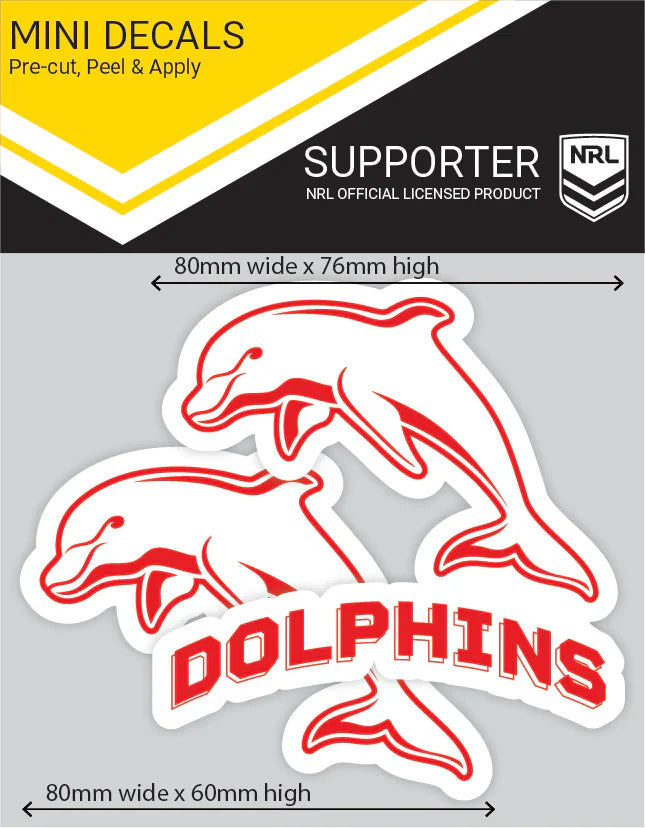 NRL Redcliffe Dolphins Mini Decals Set of 2 Stickers 6x8cm Cars UV Outdoor OK