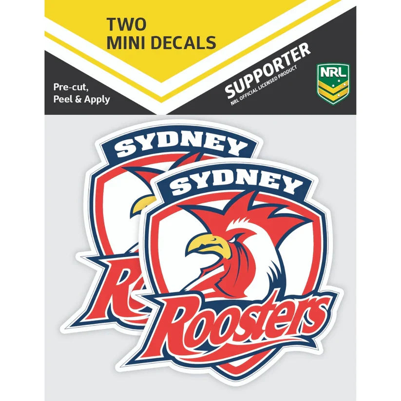 NRL Sydney Roosters Mini Decals Set of 2 Stickers 8x7.5cm Cars UV Outdoor