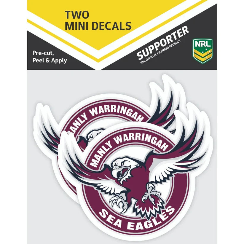 NRL Manly Sea Eagles Mini Decals Set of 2 Stickers 8x9cm Cars UV Outdoor OK