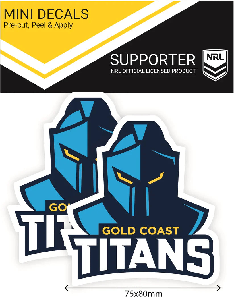 NRL Gold Coast Titans Mini Decals Set of 2 Stickers 8x7.5cm Cars UV Outdoor OK