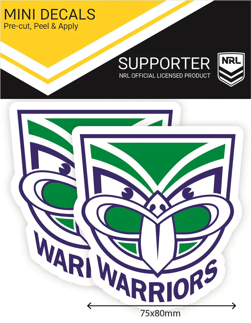 NRL New Zealand Warriors Mini Decals Set of 2 Stickers 8x7.5cm Cars UV Outdoor