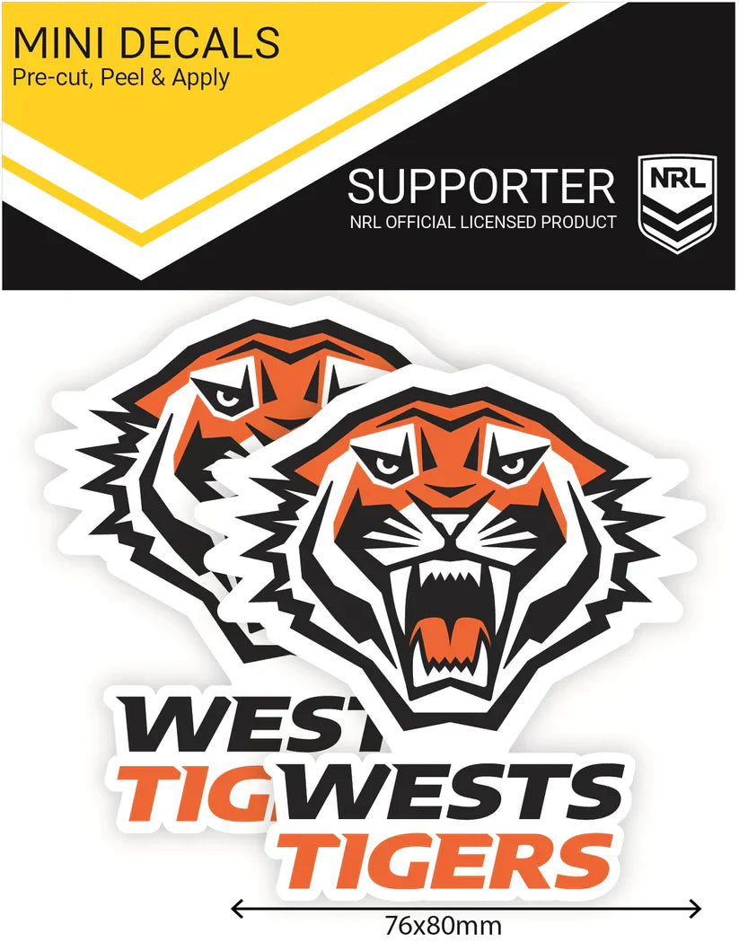 NRL Wests Tigers Mini Decals Set of 2 Stickers 8x7.6cm Cars UV Outdoor