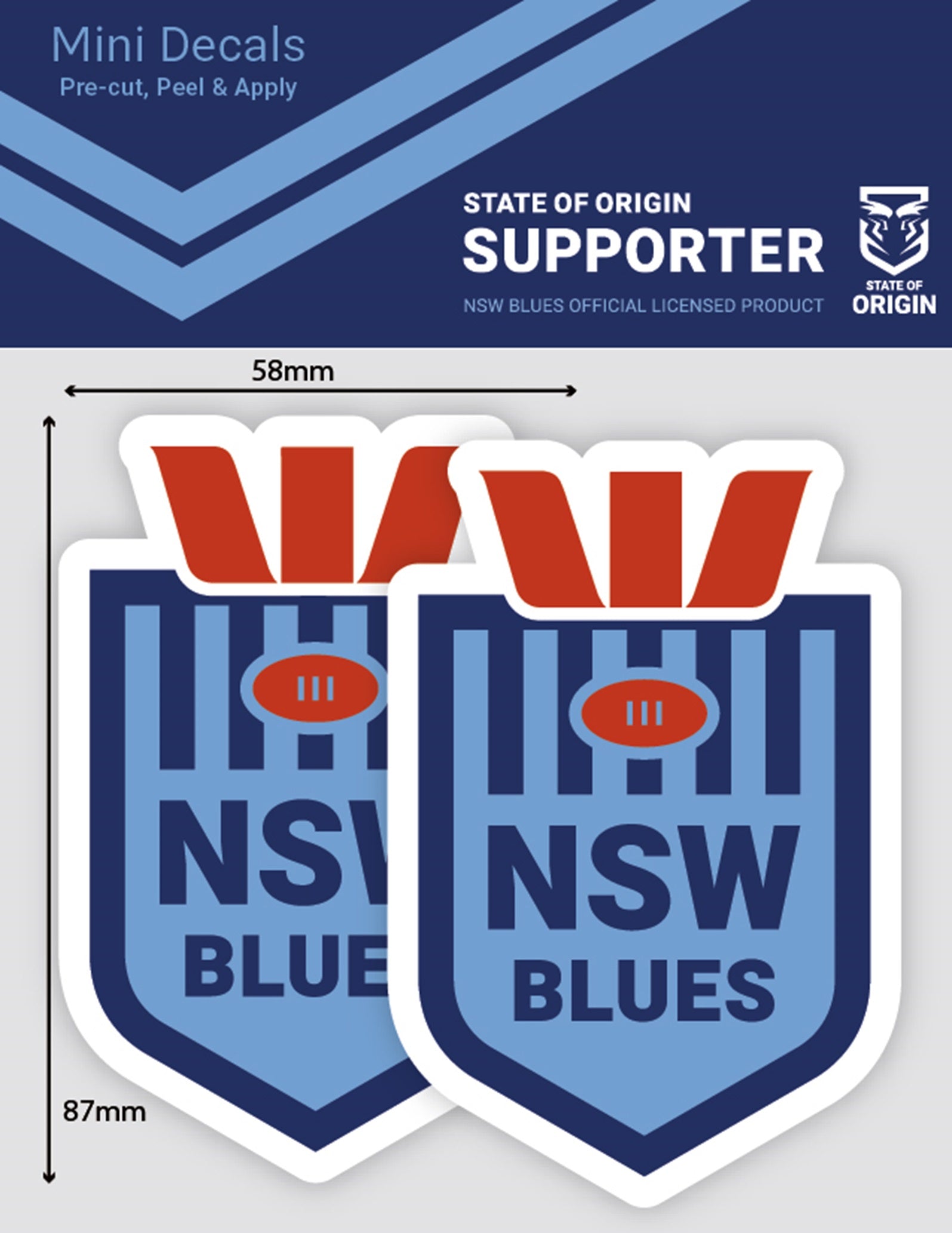 NSW Blues State of Origin - Mini Decals Set of 2 Stickers 9x6cm Cars UV NRL