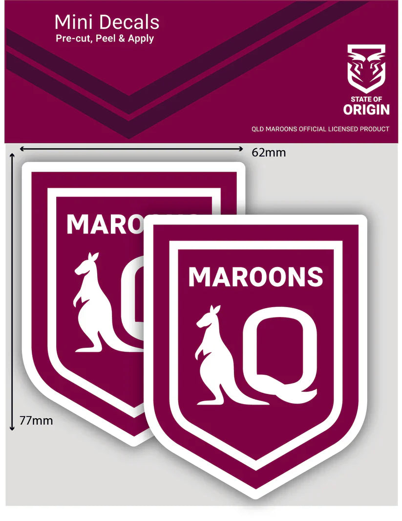 QLD Maroons State of Origin - Mini Decals Set of 2 Stickers 8x6cm Cars UV NRL