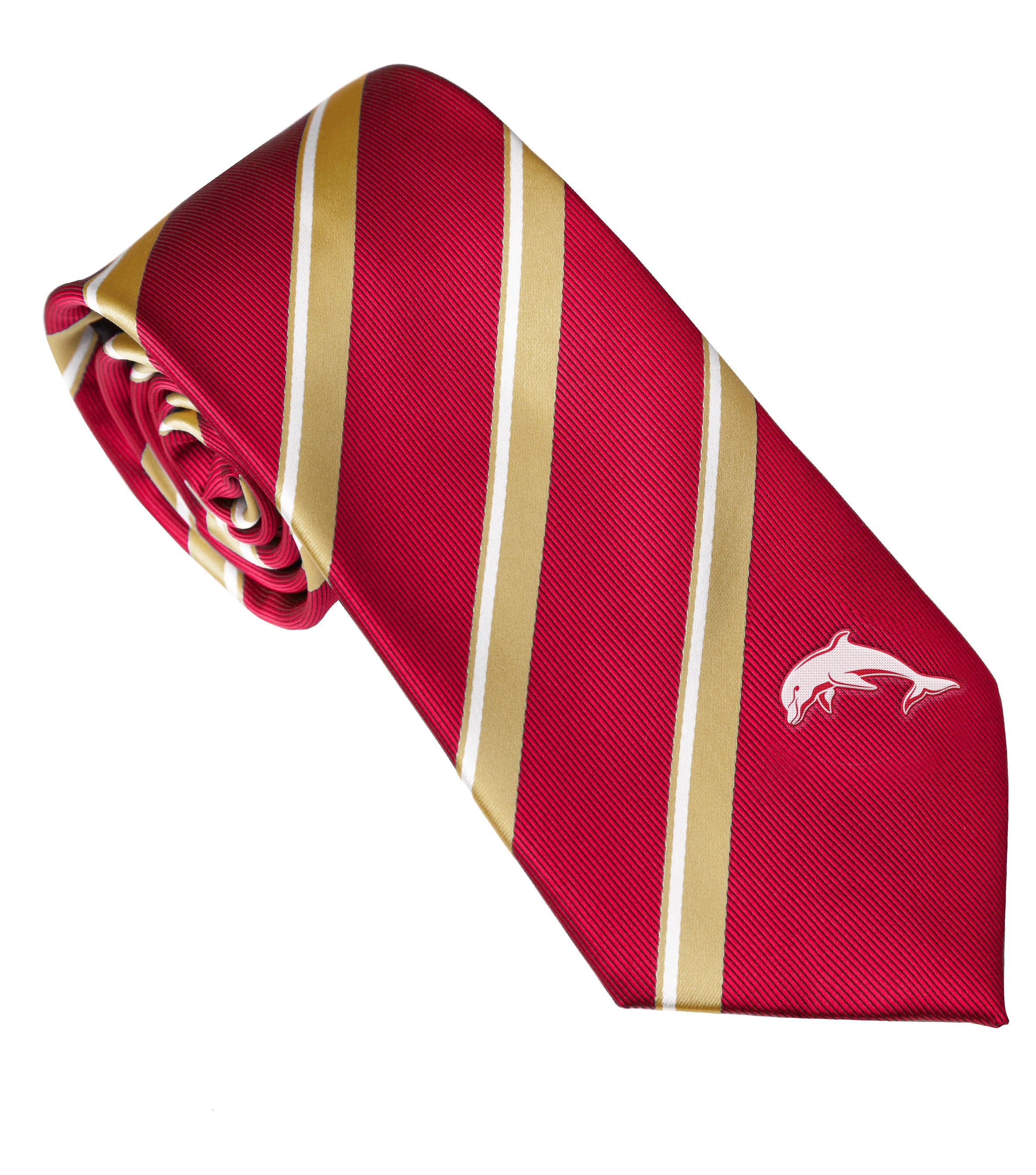 NRL Redcliffe Dolphins Tie - Striped with embroidered team logo