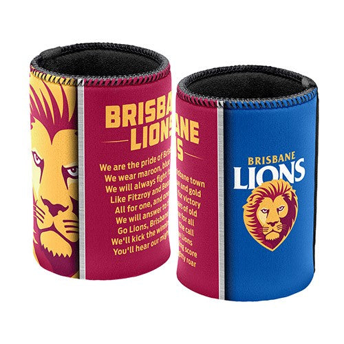 AFL Brisbane Lions Team Song Can Cooler - Stubby Drink Holder - with Rubber Base