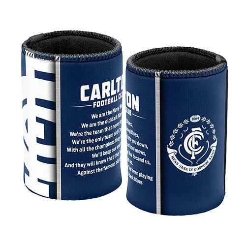 AFL Carlton Blues Team Song Can Cooler - Stubby Drink Holder - with Rubber Base