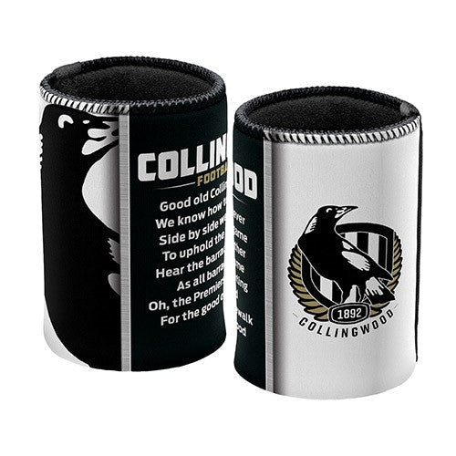 AFL Collingwood Magpies Team Song Can Cooler - Stubby Drink Holder - Rubber Base