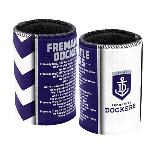 AFL Fremantle Dockers Team Song Can Cooler - Stubby Drink Holder - Rubber Base