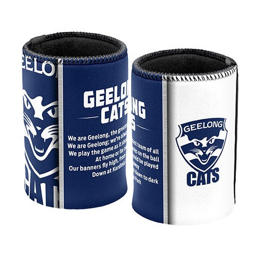 AFL Geelong Cats Team Song Can Cooler - Stubby Drink Holder - with Rubber Base