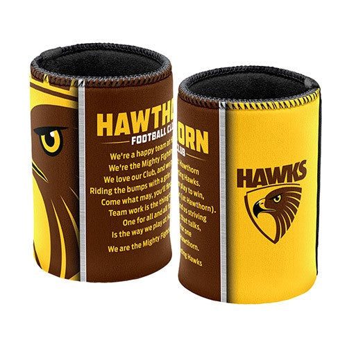 AFL Hawthorn Hawks Team Song Can Cooler - Stubby Drink Holder - with Rubber Base