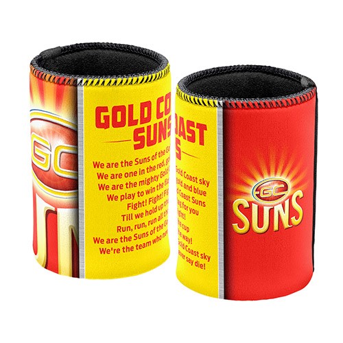 AFL Gold Coast Suns Team Song Can Cooler - Stubby Drink Holder -with Rubber Base