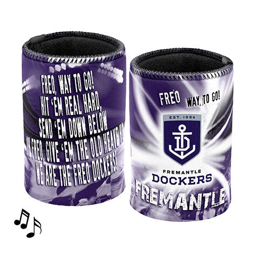 AFL Fremantle Dockers Musical Can Cooler - Plays Music - Stubby Drink Holder