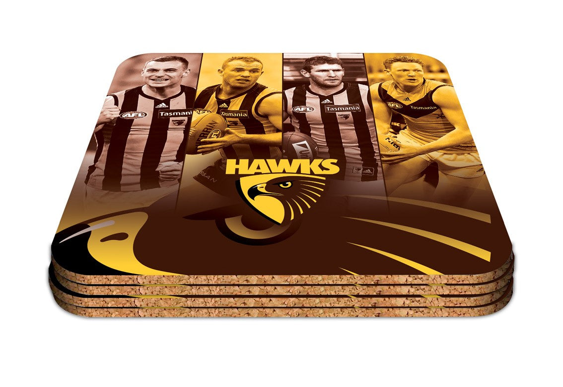 AFL Hawthorn Hawks Player Coasters - Pack of 4 Coasters - Gift Idea