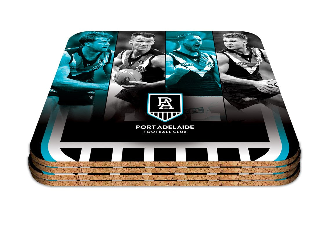 AFL Port Adelaide Power Player Coasters - Pack of 4 Coasters - Gift Idea