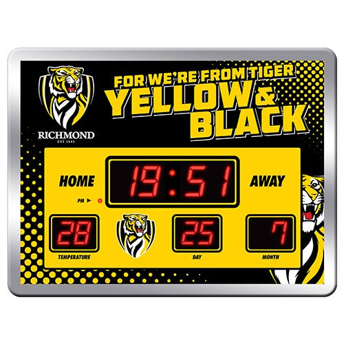 AFL Richmond Tigers LED Scoreboard Clock Date Time Temp 45cm(W) x 33cm(H)