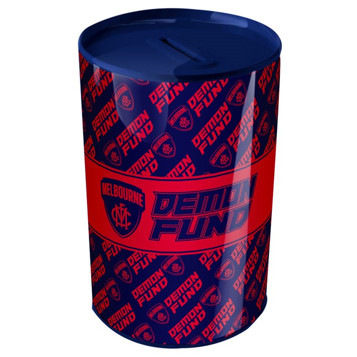 AFL Melbourne Demons Tin Money Box with Coin Slot - Gift Christmas Birthday