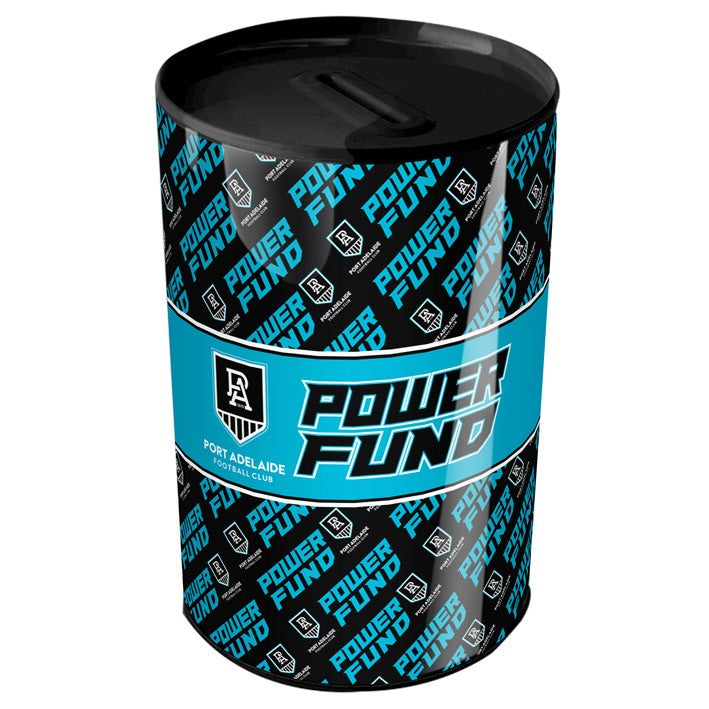 AFL Port Adelaide Power Tin Money Box with Coin Slot - Gift Christmas Birthday