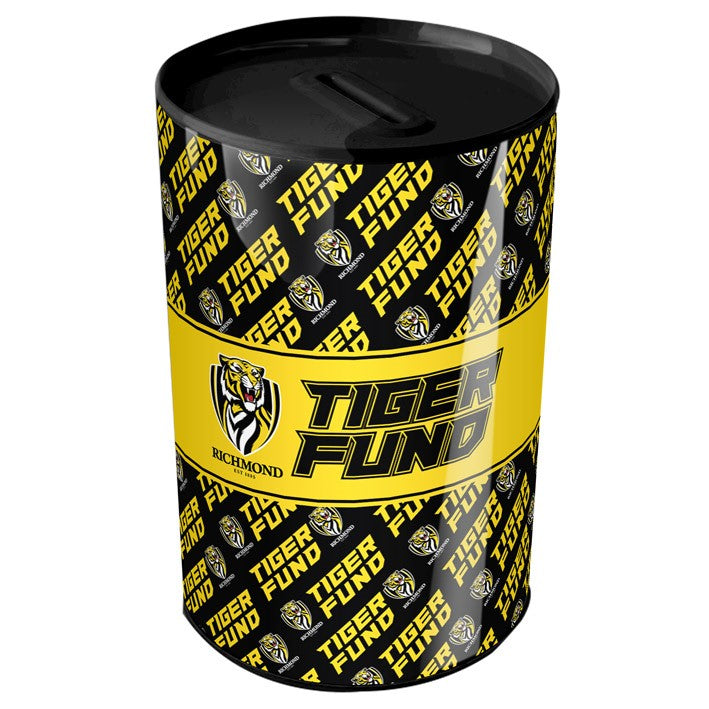 AFL Richmond Tigers Tin Money Box with Coin Slot - Gift Christmas Birthday