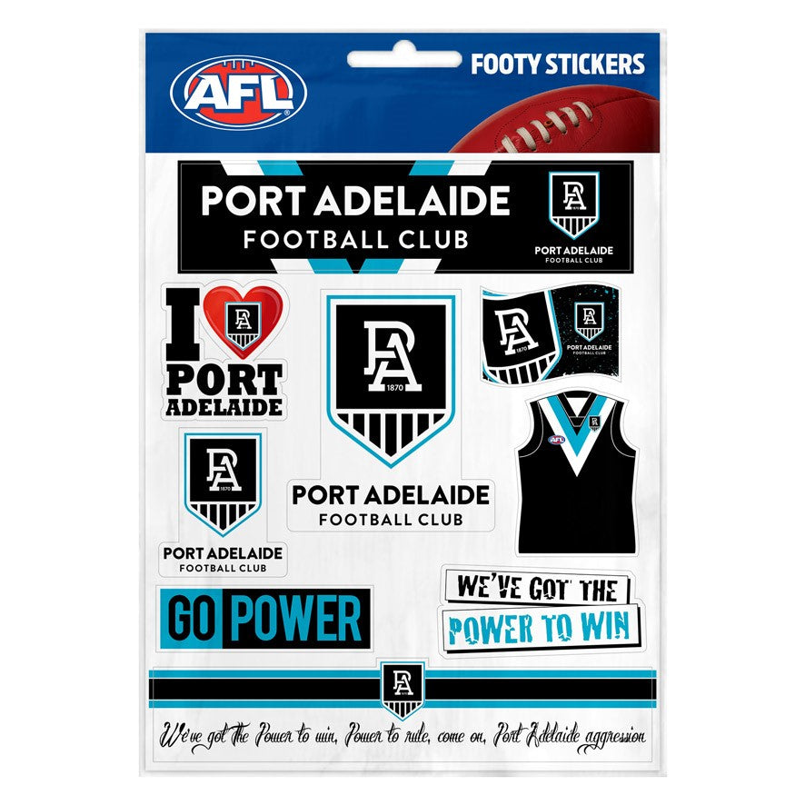 AFL Port Adelaide Power Stickers Sheet - Logo & Wordmark