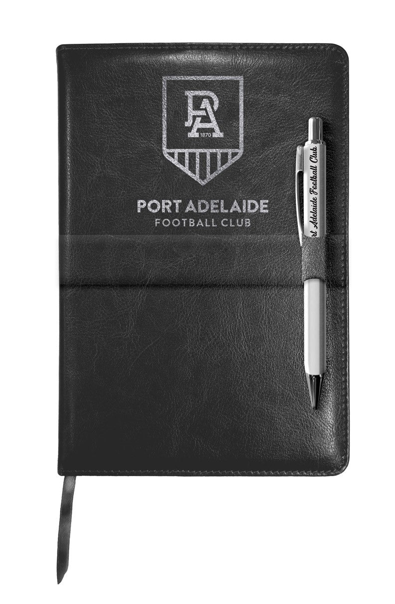 AFL Port Adelaide Power Leather Notebook and Pen with 140 Lined Pages -Gift idea