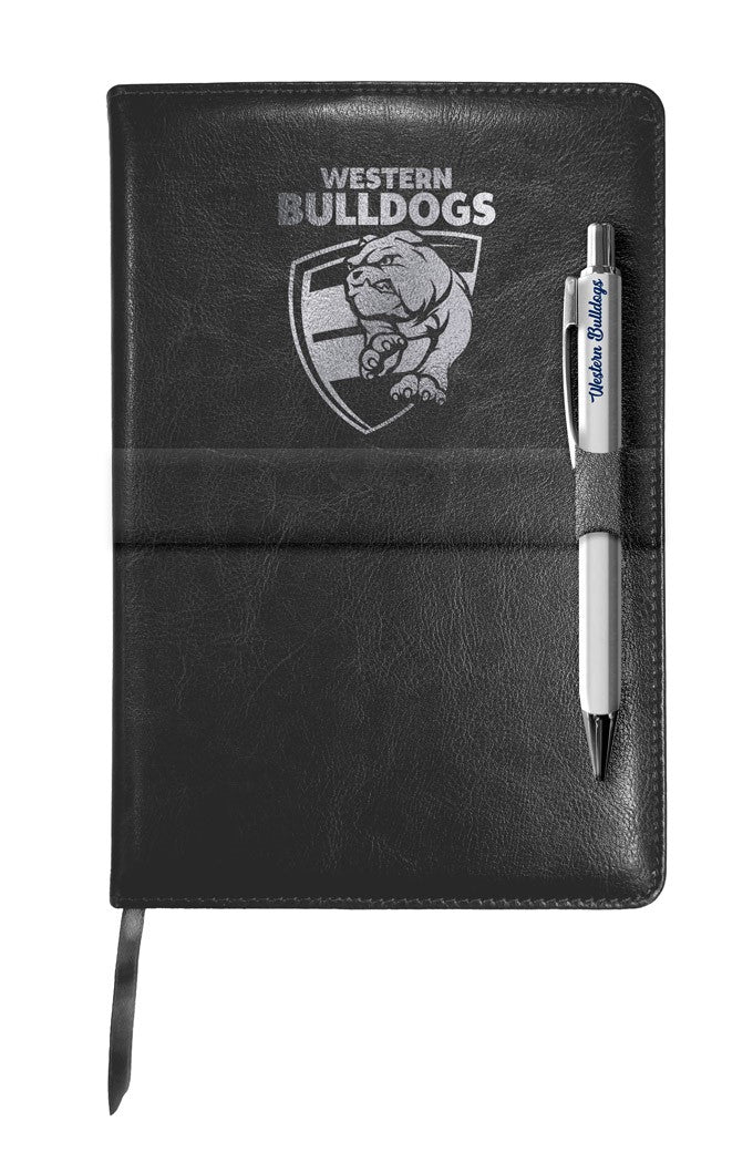 AFL Western Bulldogs Leather Notebook and Pen with 140 Lined Pages - Gift idea