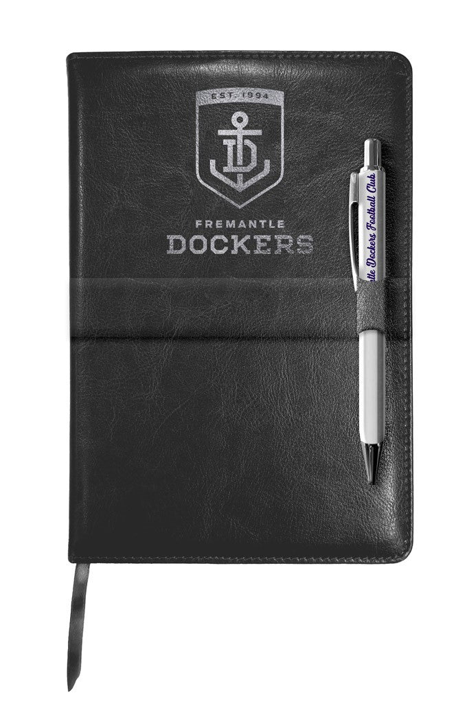 AFL Fremantle Dockers Leather Notebook and Pen with 140 Lined Pages - Gift idea