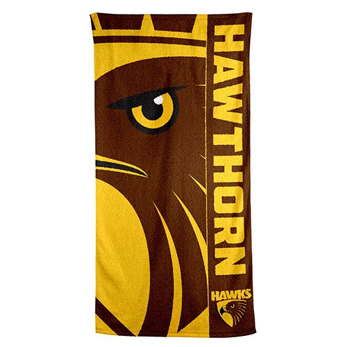 AFL Hawthorn Hawks Beach Towel -150x75cm (Gym, Swimming, Shower, Bath) Gift Idea