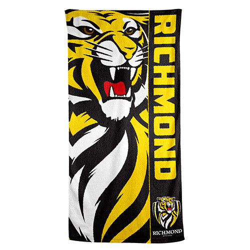 AFL Richmond Tigers Beach Towel - 150x75cm (Gym, Swimming, Shower, Bath) Gift