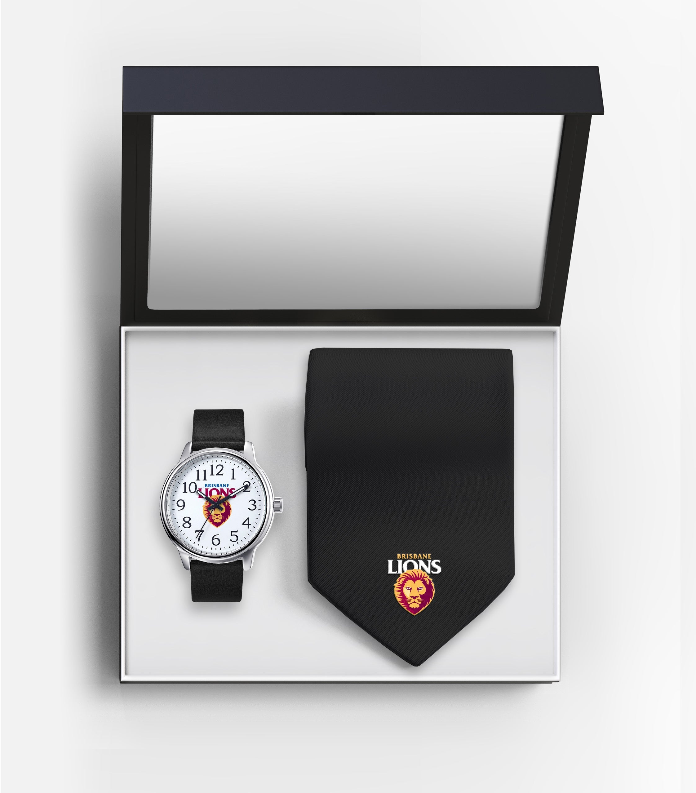 AFL Brisbane Lions Watch & Tie Gift Set - Fathers Day or Christmas Present