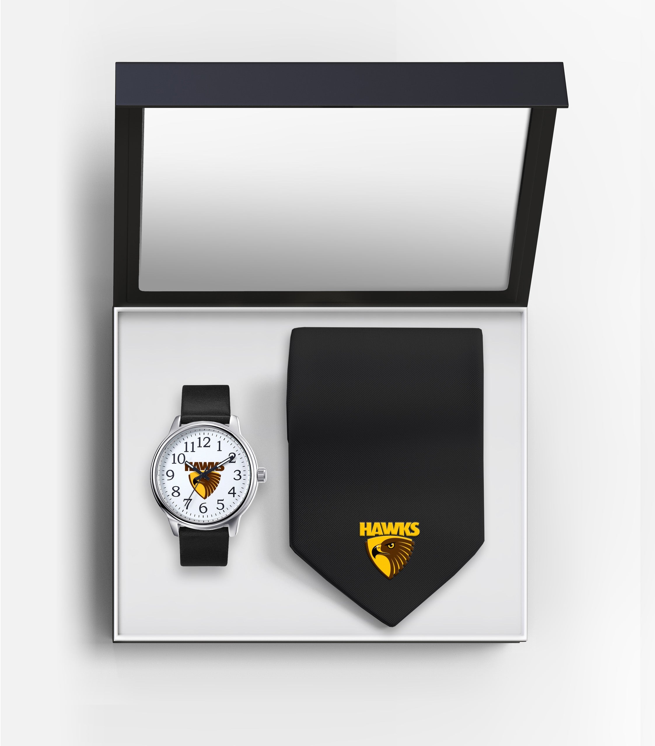 AFL Hawthorn Hawks Watch & Tie Gift Set - Fathers Day or Christmas Present