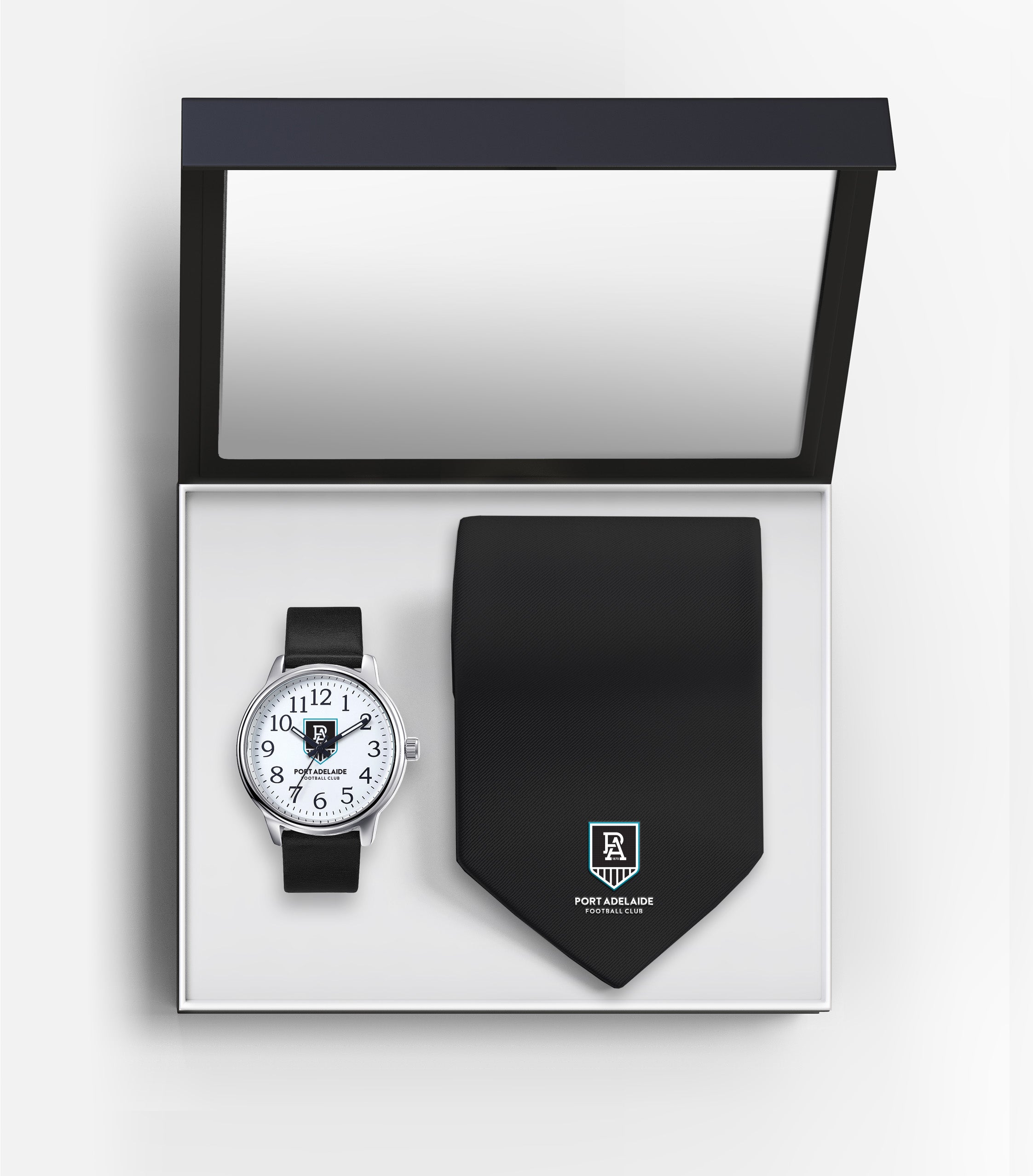 AFL Port Adelaide Power Watch & Tie Gift Set - Fathers Day or Christmas Present