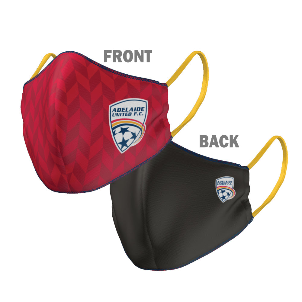 A-League Adelaide United Face Mask Reversible Washable: 2 Sizes: Large or Small