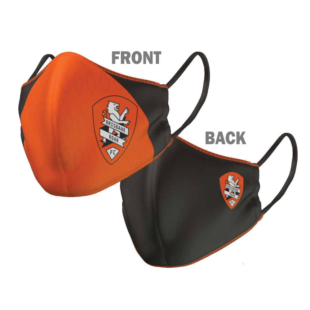 A-League Brisbane Roar Face Mask Reversible Washable: 2 Sizes: Large or Small