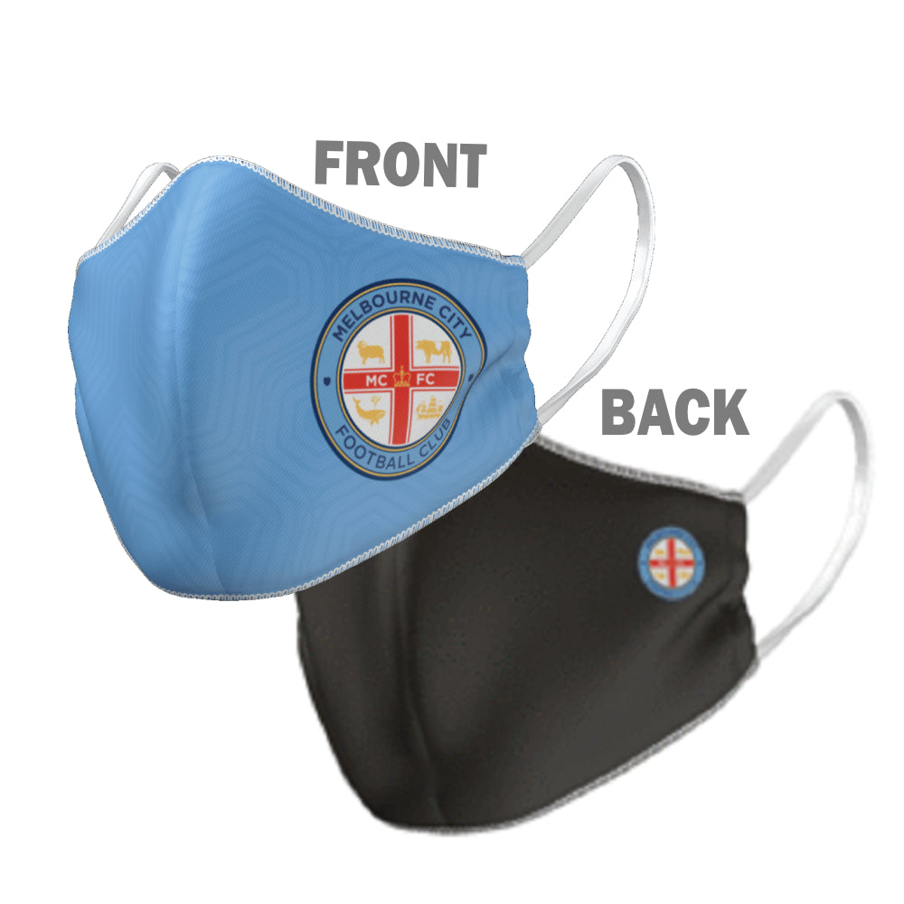 A-League Melbourne City  Face Mask Reversible Washable: 2 Sizes: Large or Small