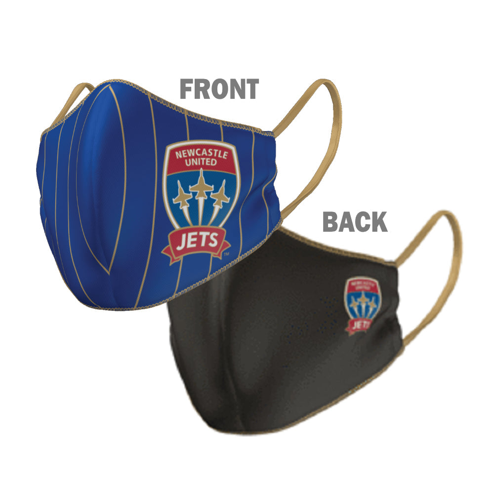 A-League Newcastle Jets Face Mask Reversible Washable: 2 Sizes: Large or Small