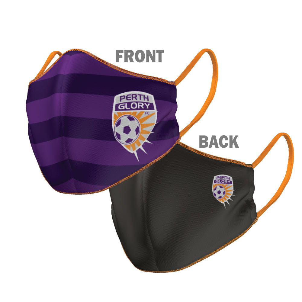 A-League Perth Glory Face Mask Reversible Washable: 2 Sizes: Large or Small