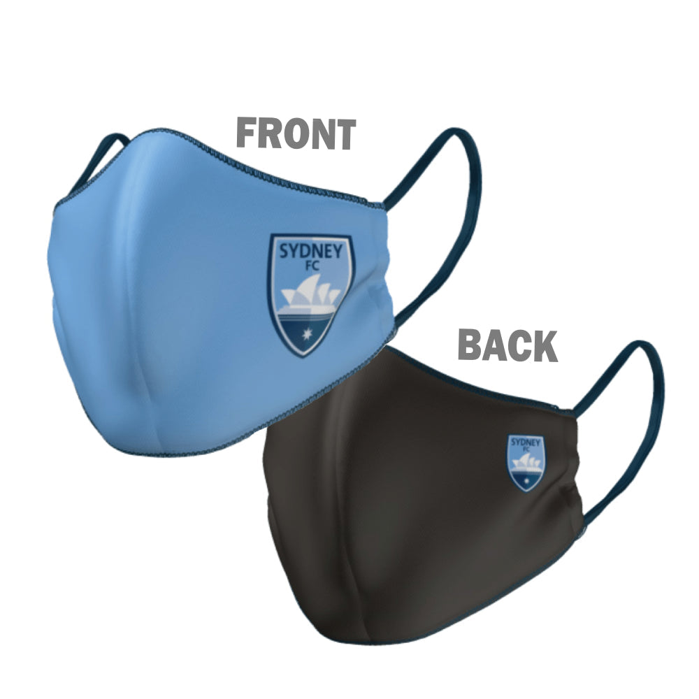 A-League Sydney FC Face Mask Reversible Washable: 3 Sizes: Large, Small or Kids