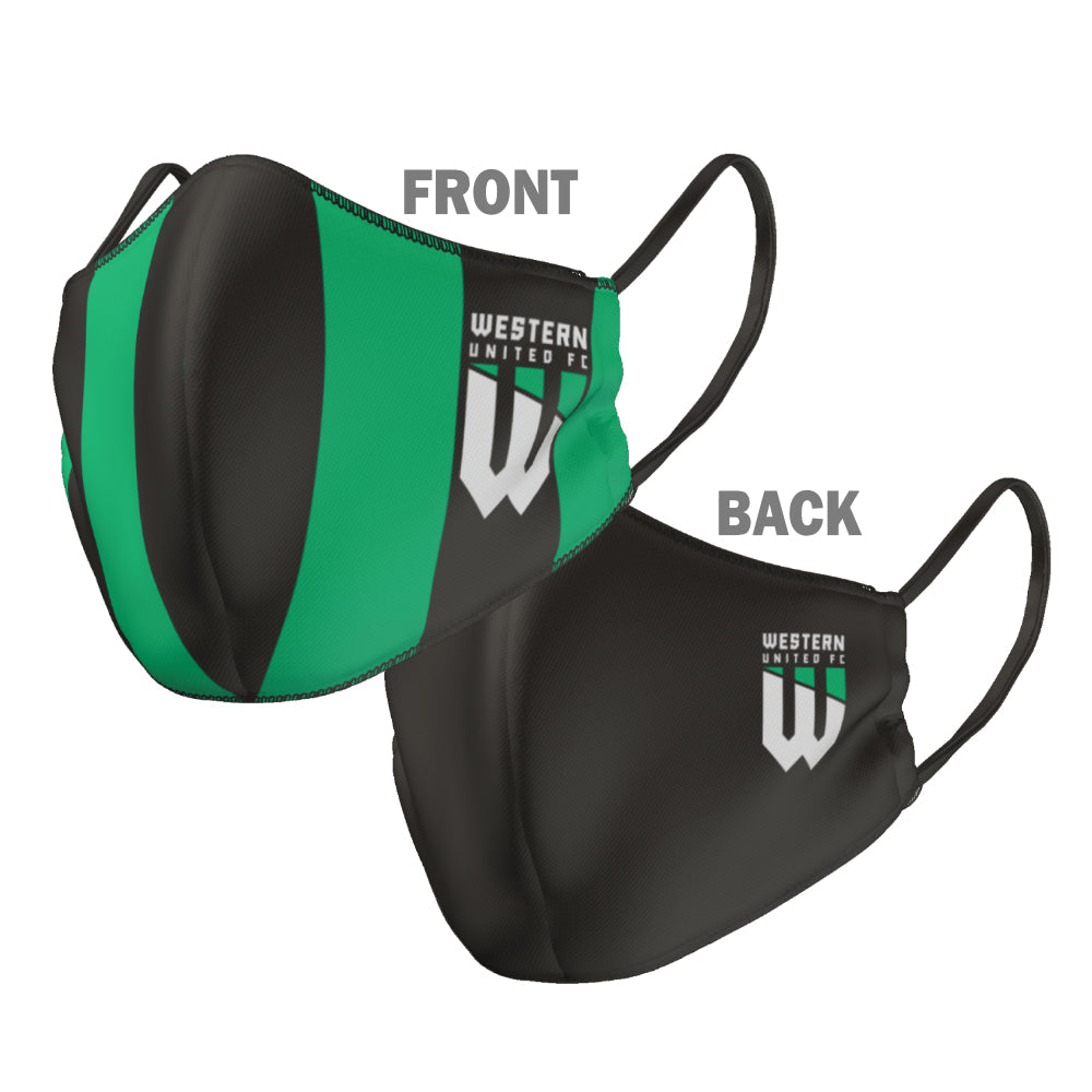 A-League Western United Face Mask Reversible Washable: 2 Sizes: Large or Small