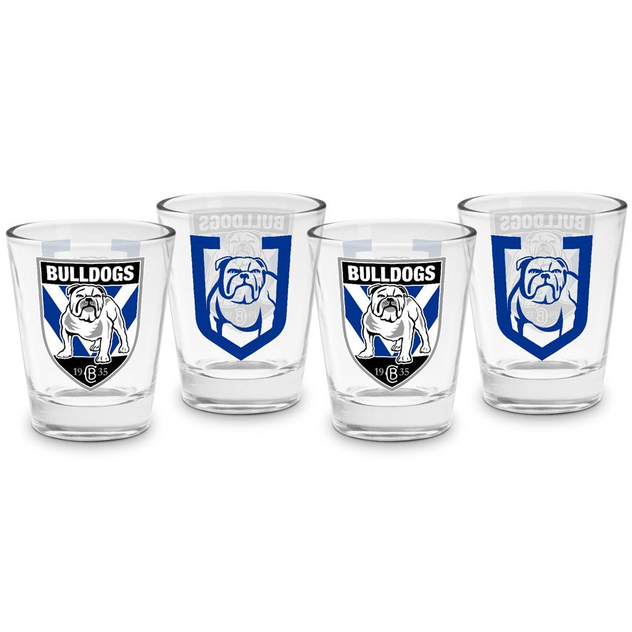 NRL Canterbury Bulldogs 4 Pack of Shot Glasses - 50ml - Gift - Spirits - Drink