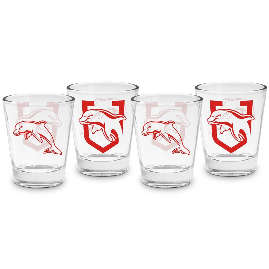 NRL Redcliffe Dolphins 4 Pack of Shot Glasses - 50ml - Gift - Spirits - Drink