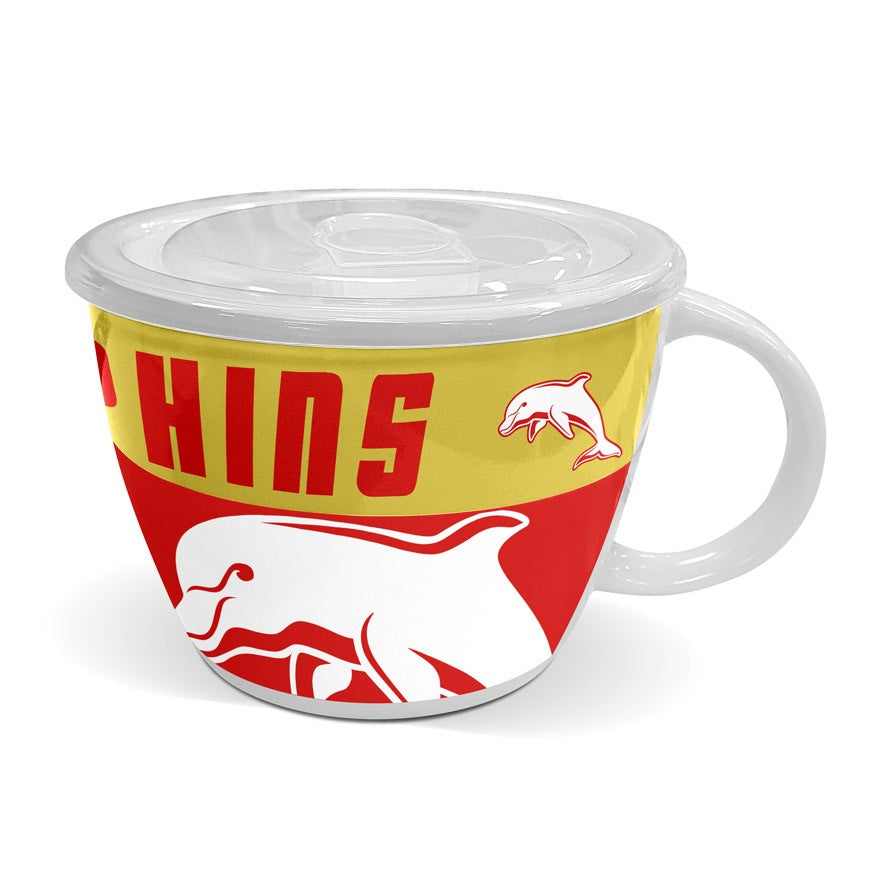 NRL Redcliffe Dolphins Large Soup Bowl Mug with Lid-High Quality Ceramic 13x10cm