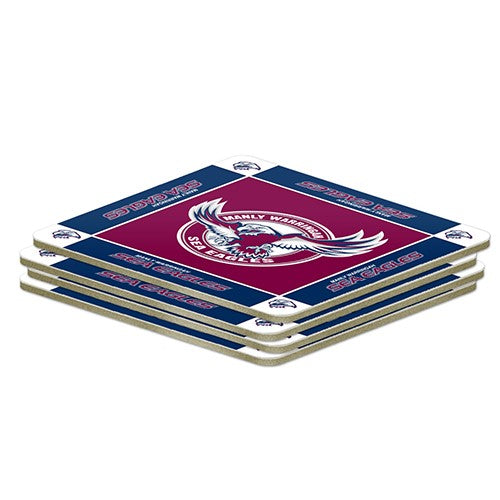 NRL Manly Sea Eagles Coasters - Pack of 4 Coasters - Gift Idea