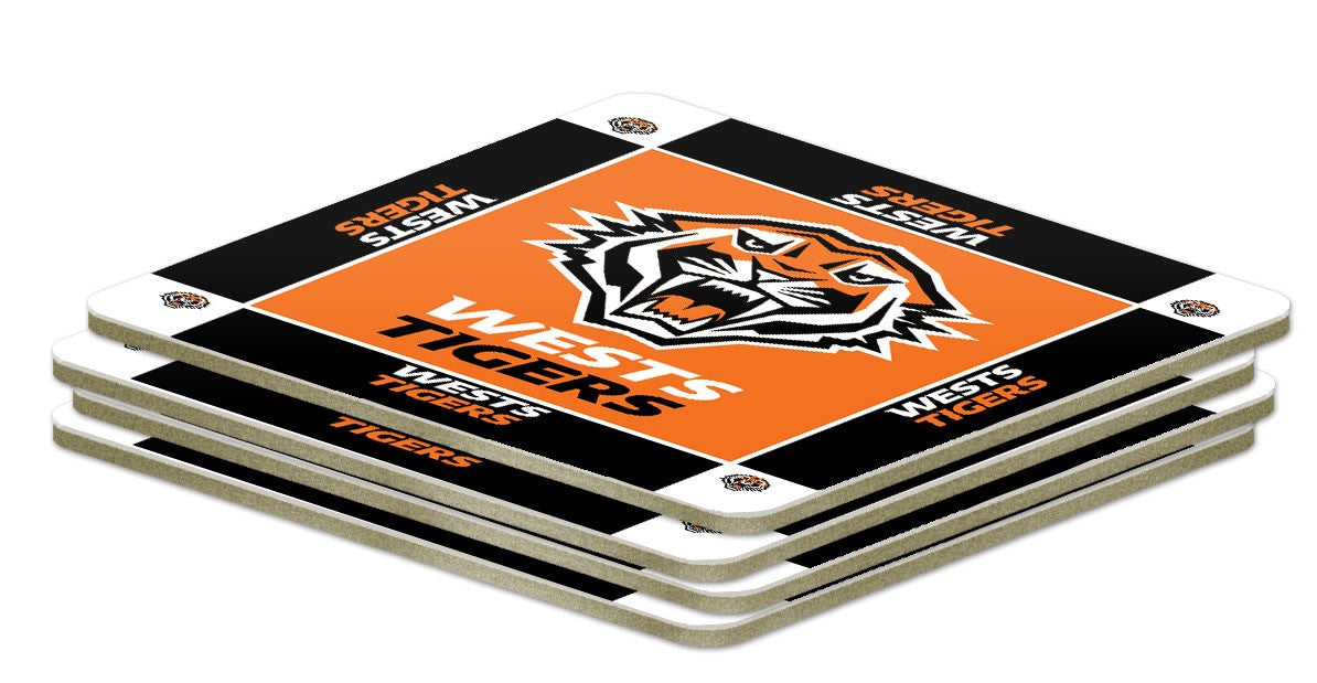 NRL Wests Tigers Coasters - Pack of 4 Coasters - Gift Idea